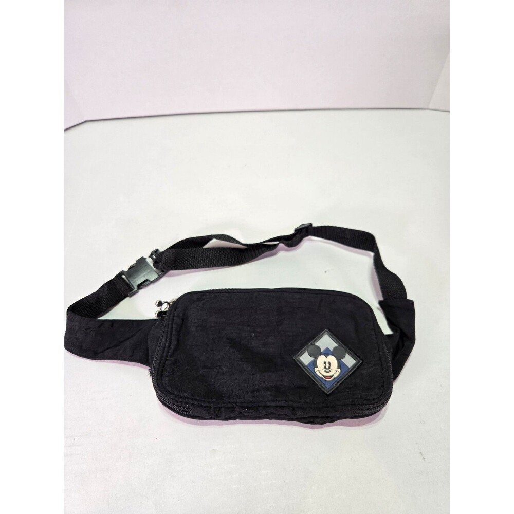 DISNEY MICKEY MOUSE BLACK BELT FANNY PACK CROSSBODY BAG WITH MOUSE ZIPPER PULLS